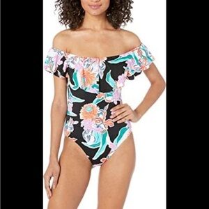 Trina Turk Women's Off Shoulder Ruffle Bandeau One Piece Swimsuit US size 8
